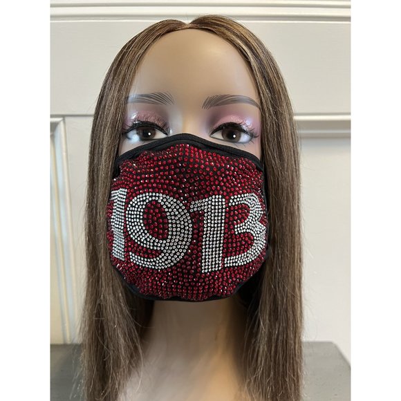 Delta Sigma Theta 1913 Full Rhinestone Bling Face Mask Red - Picture 9 of 11
